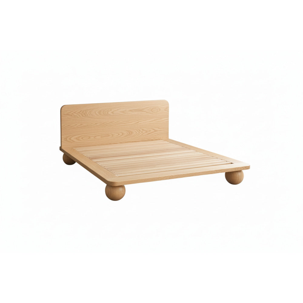 The Sphere Leg Platform Bed | Japandi Warm Walnut | HLMPGH02 - Double / Light oak - Beds