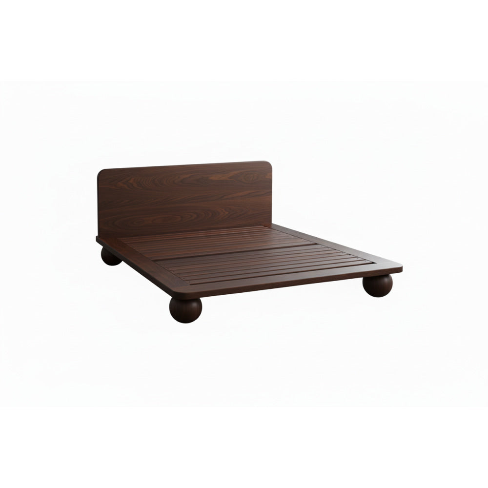 The Sphere Leg Platform Bed | Japandi Warm Walnut | HLMPGH02 - Double / Walnut - Beds