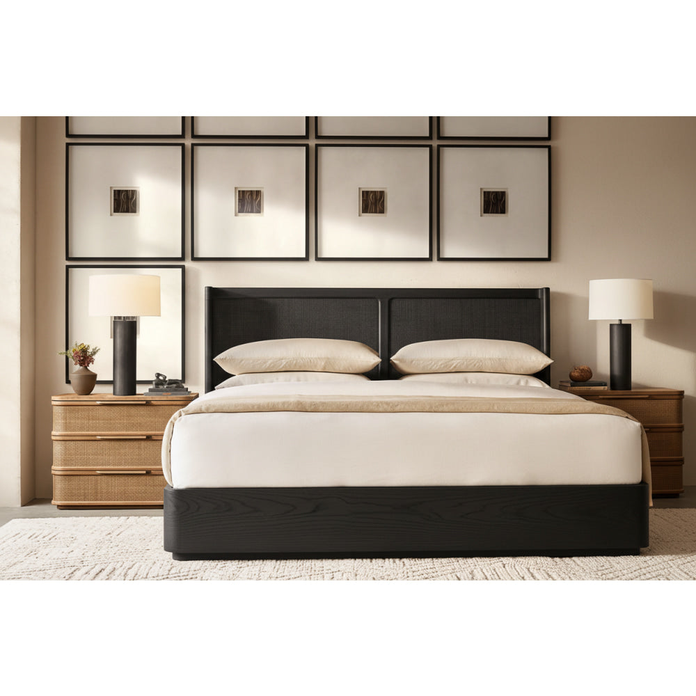 The Woven Oak Platform Bed | Ebonised Carbon | HLMPRJP35 - Beds