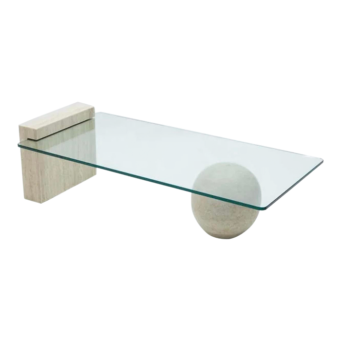 Travertine Glass Coffee Table Luxury Modern Minimalism Living Room