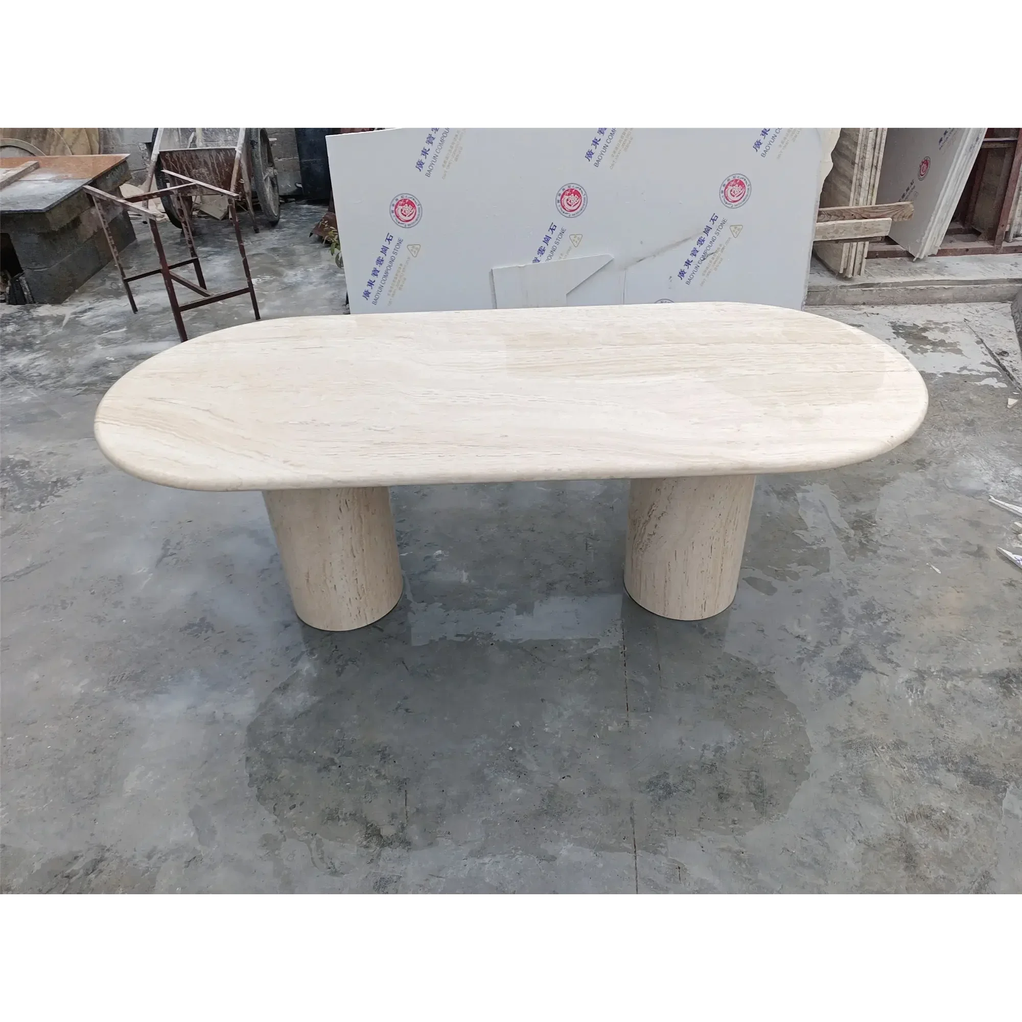 Contemporary Oval Travertine Dining Table – Minimalist Stone Design for Luxury Interiors