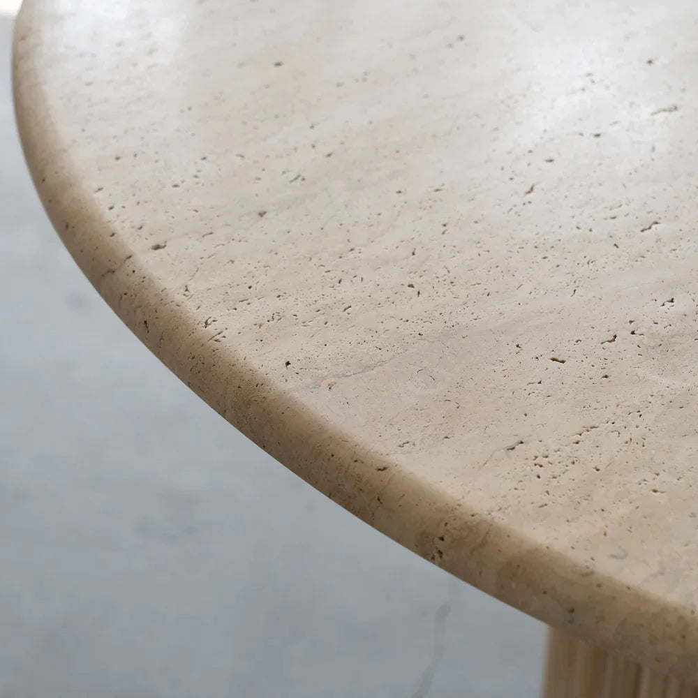 Travertine Round Dining Table – Modern Luxury with Fluted Base for Elegant Interiors