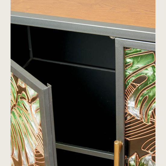 Tropical Glass-front Sideboard with Gold Accents | Luxury Interior Design