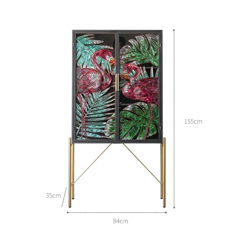 Tropical Glass-front Sideboard with Gold Accents | Luxury Interior Design