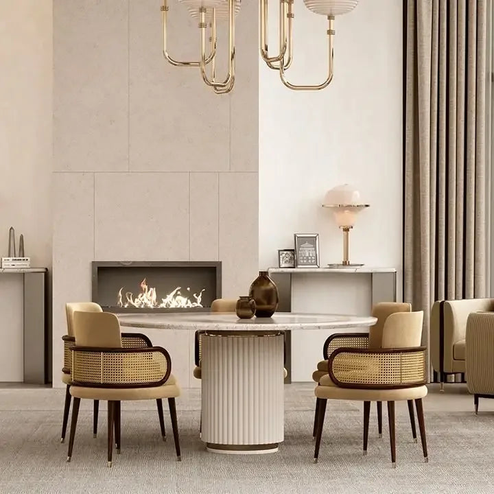 Cannage Dining Chair with Velvet Cushion | Luxury Room Interior