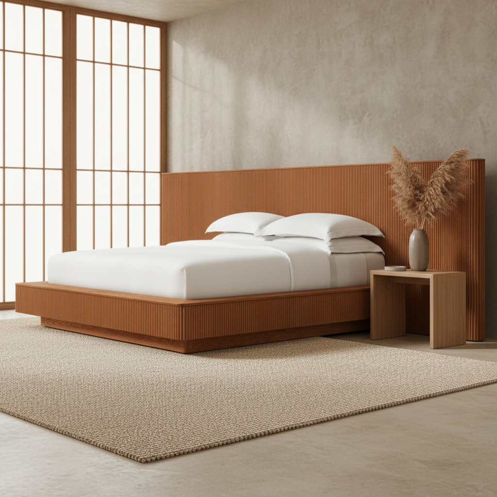 The Vidda Fluted Bed | Solid European Oak × Extended Wall Headboard