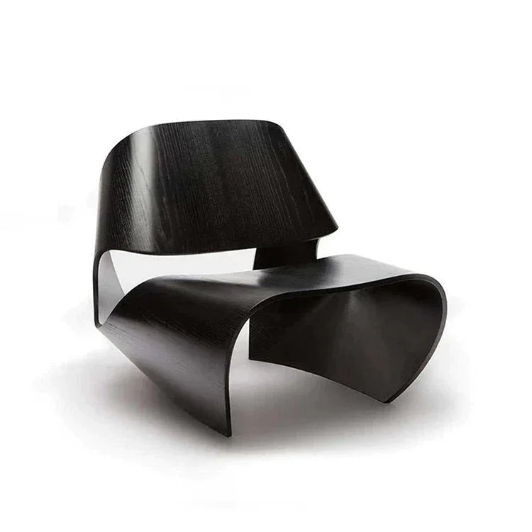 Modern Sculptural Lounge Chairs with Curved Wood Design Minimalist Accent in Black Walnut and Natural Finish