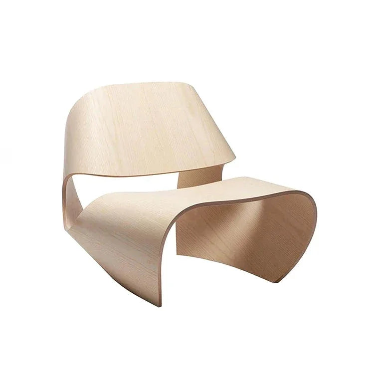 Modern Sculptural Lounge Chairs with Curved Wood Design Minimalist Accent in Black Walnut and Natural Finish